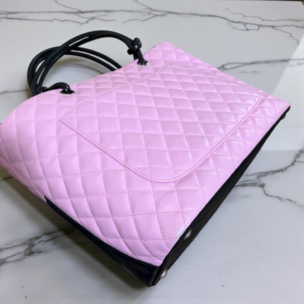 CHANEL Vintage Pink/Black Cambon Ligne Tote & Original Box - Picture 5 of 14